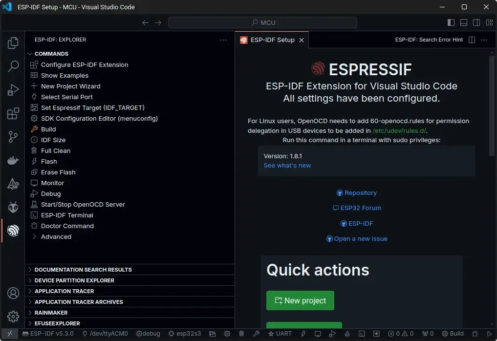 VS Code ESP-IDF Actions
